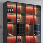 Meuble de rangement à vin minimaliste en bois noir avec porte vitrée