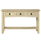 Console de couloir rustique en pin massif, blanc cérusé / marron antique / gris cérusé / non peinte, 3 tiroirs