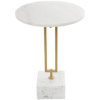 Table d'appoint géométrique en marbre avec support rectangulaire en métal doré - Blanc