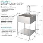 Évier de buanderie et support de lavage en acier inoxydable de 24 po L x 22 po P x 35 po H