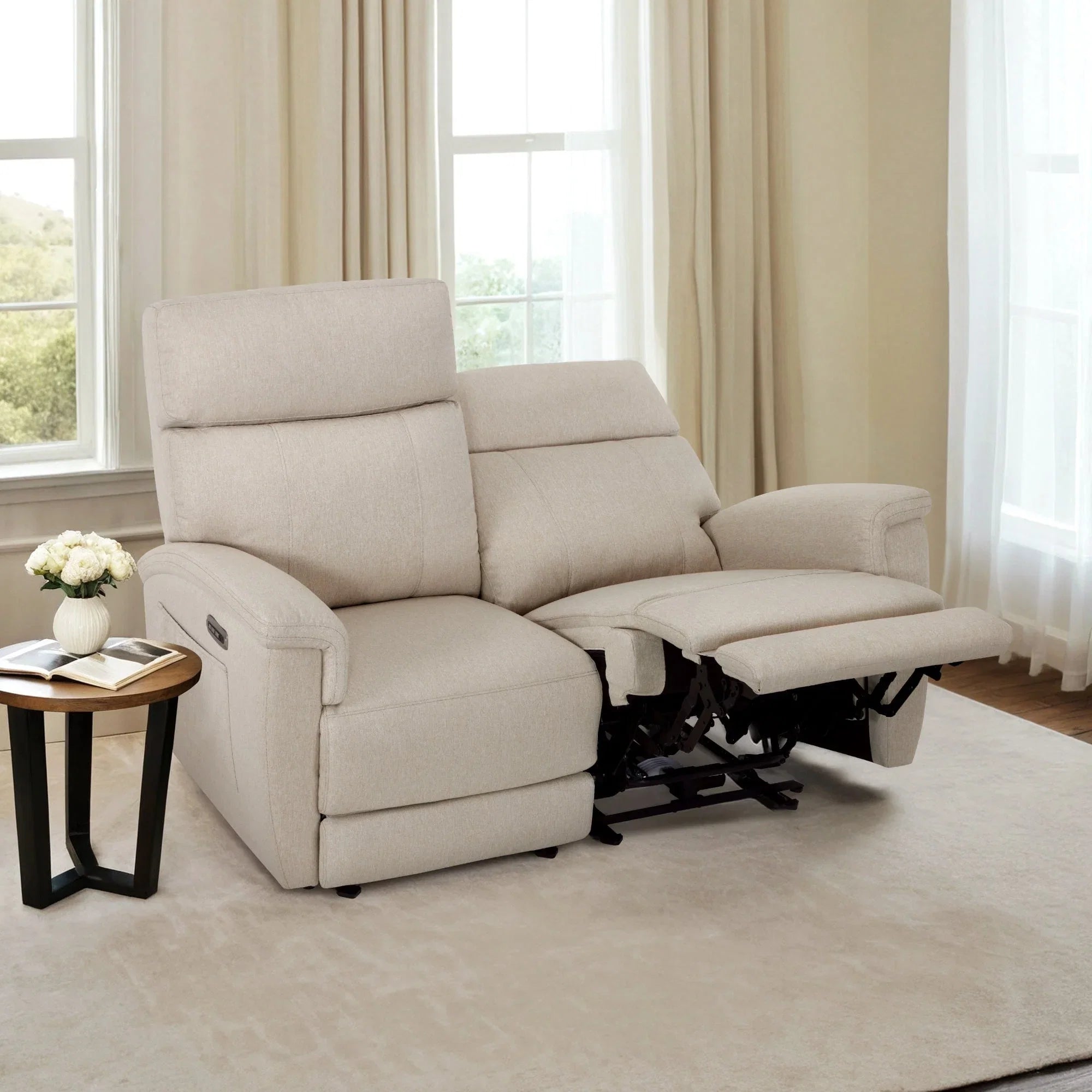 Canapé inclinable électrique MCombo 60,2 po avec massage et double chauffage, appuie-tête réglable, ports USB et Type C, tissu