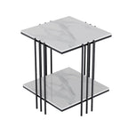 Table d'appoint à plateau en marbre 2 niveaux Carré Tables de bout d'appoint