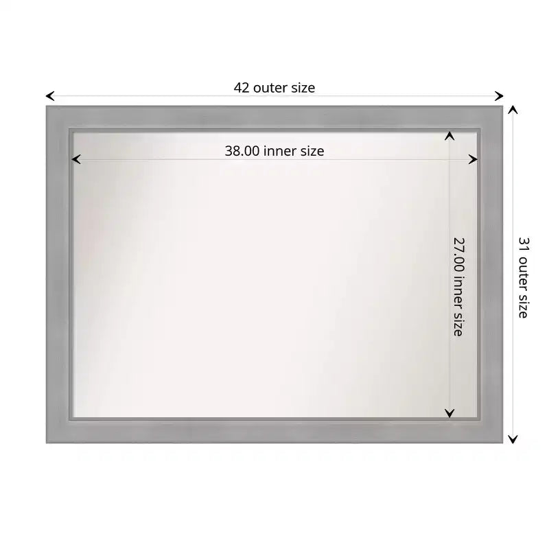 Miroir Mural de Salle de Bain Rectangulaire 42"x31" en Nickel Brossé – Non Biseauté, Cadre en Polystyrène, Fixation Murale
