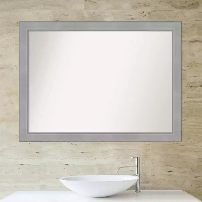 Miroir Mural de Salle de Bain Rectangulaire 42"x31" en Nickel Brossé – Non Biseauté, Cadre en Polystyrène, Fixation Murale