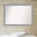 Miroir Mural de Salle de Bain Rectangulaire 42"x31" en Nickel Brossé – Non Biseauté, Cadre en Polystyrène, Fixation Murale