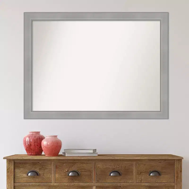 Miroir Mural de Salle de Bain Rectangulaire 42"x31" en Nickel Brossé – Non Biseauté, Cadre en Polystyrène, Fixation Murale