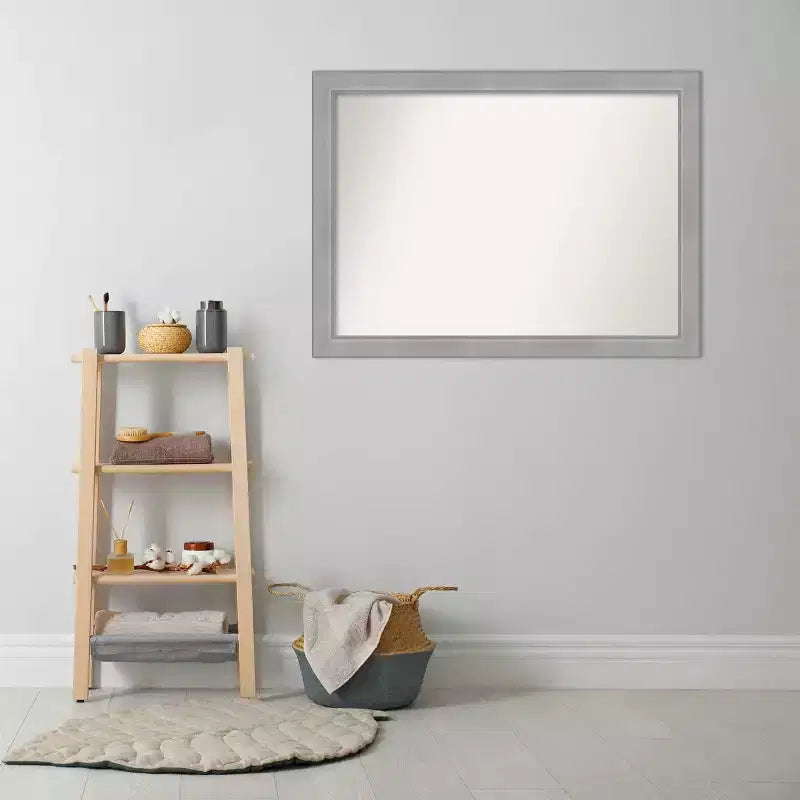 Miroir Mural de Salle de Bain Rectangulaire 42"x31" en Nickel Brossé – Non Biseauté, Cadre en Polystyrène, Fixation Murale