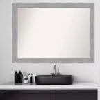 Miroir Mural de Salle de Bain Rectangulaire 42"x31" en Nickel Brossé – Non Biseauté, Cadre en Polystyrène, Fixation Murale