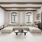 Grand canapé modulaire sectionnel en velours côtelé, en forme de U, 4 places avec 2 poufs et 5 oreillers