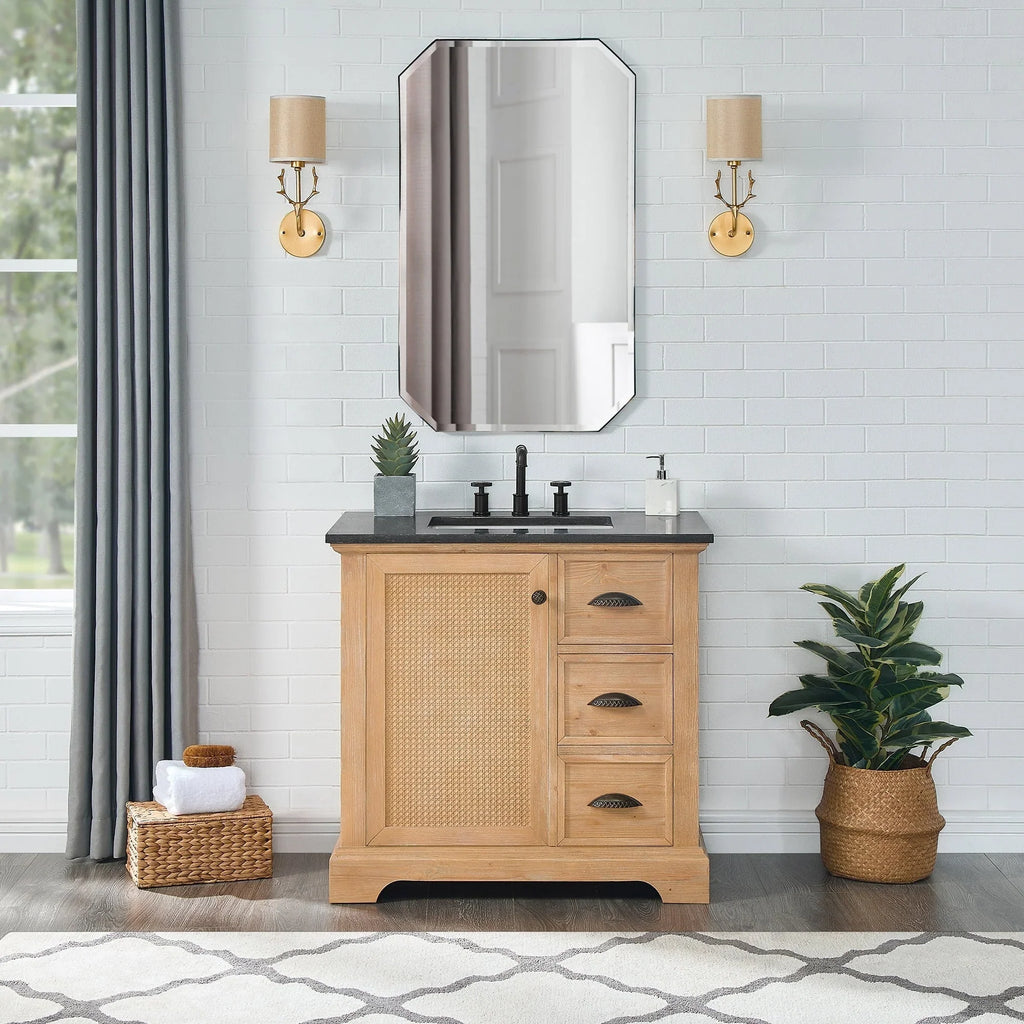 Meuble sous-vasque Hervas avec plateau en marbre naturel, sans miroir