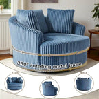 Fauteuil pivotant rond surdimensionné en velours côtelé avec accoudoirs encastrés 43 W