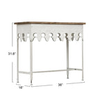 Console en métal finition zinc et bois à bord festonné