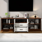 Meuble TV moderne blanc en bois avec rangement et gestion des câbles