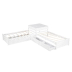 Lit plateforme en L moderne blanc de taille double avec lit gigogne et tiroirs pour chambre à coucher