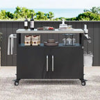 Ilot de cuisine extérieur avec plateau en acier inoxydable, table de chariot de barbecue en métal avec armoire de rangement - S.O.