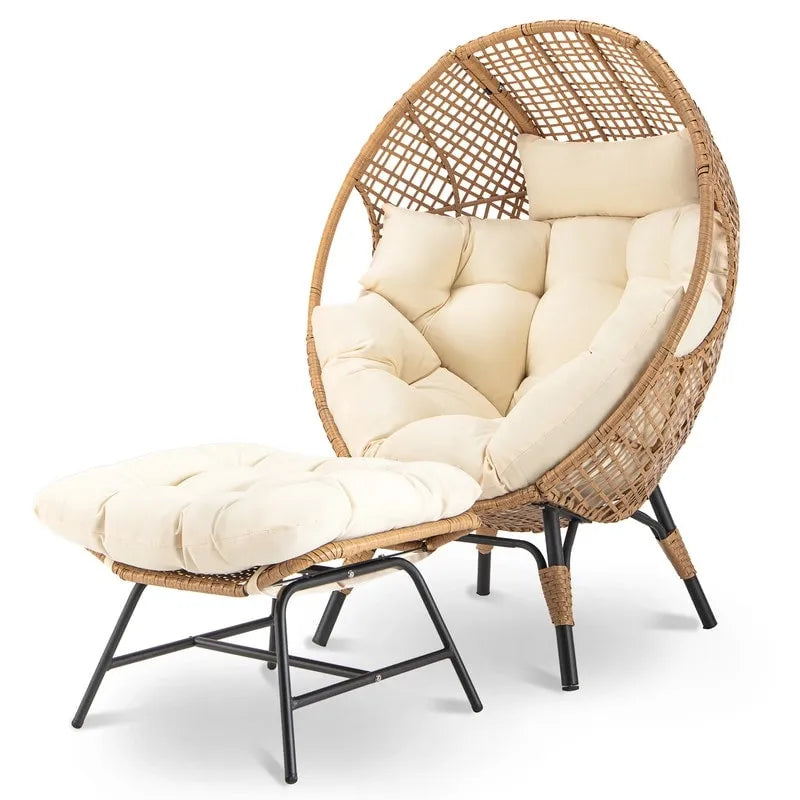 FINCATI Fauteuil Œuf d'intérieur, Fauteuil Œuf d'extérieur 200 kg, Fauteuil Œuf surdimensionné avec pouf, Fauteuil Œuf de luxe confortable avec repose-pieds