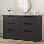 6 Drawer Dresser for Bedroom, Black Modern 6 Chest of Drawers with Embedded Handles Design, Wooden Dresser Organizer for Living Room, Nursery, Hallway