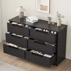 Commode noire à 6 tiroirs avec poignées encastrées – Organiseur en bois moderne pour chambre, chambre de bébé et couloir