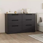 Commode noire à 6 tiroirs avec poignées encastrées – Organiseur en bois moderne pour chambre, chambre de bébé et couloir