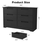Commode noire à 6 tiroirs avec poignées encastrées – Organiseur en bois moderne pour chambre, chambre de bébé et couloir