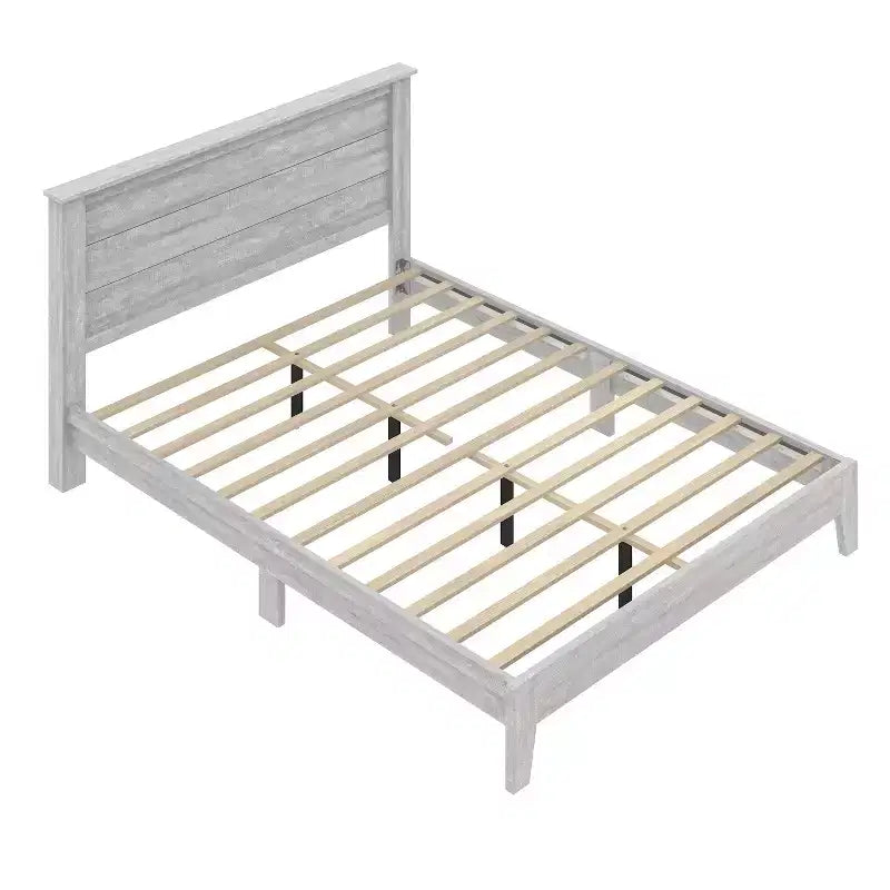 Lit plateforme Queen avec tête de lit – Fini chêne gris poussiéreux, Cadre de lit moderne