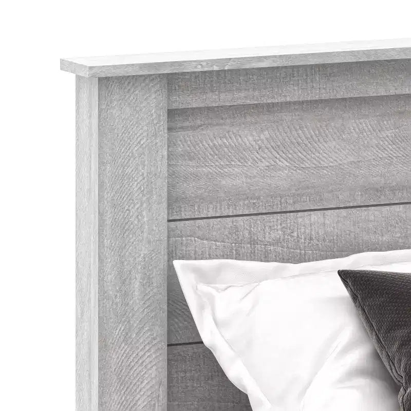 Lit plateforme Queen avec tête de lit – Fini chêne gris poussiéreux, Cadre de lit moderne