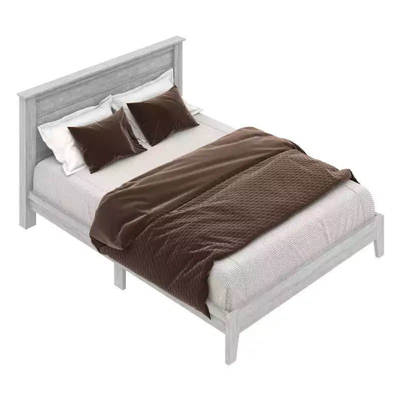Lit plateforme Queen avec tête de lit – Fini chêne gris poussiéreux, Cadre de lit moderne
