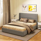 Lit Moderne Rembourré avec Tête de Lit et 4 Tiroirs de Rangement – Cadre de Lit Chambre Double/Queen