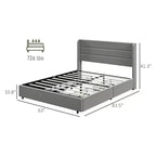 Lit Moderne Rembourré avec Tête de Lit et 4 Tiroirs de Rangement – Cadre de Lit Chambre Double/Queen