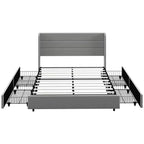Lit Moderne Rembourré avec Tête de Lit et 4 Tiroirs de Rangement – Cadre de Lit Chambre Double/Queen