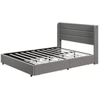 Lit Moderne Rembourré avec Tête de Lit et 4 Tiroirs de Rangement – Cadre de Lit Chambre Double/Queen