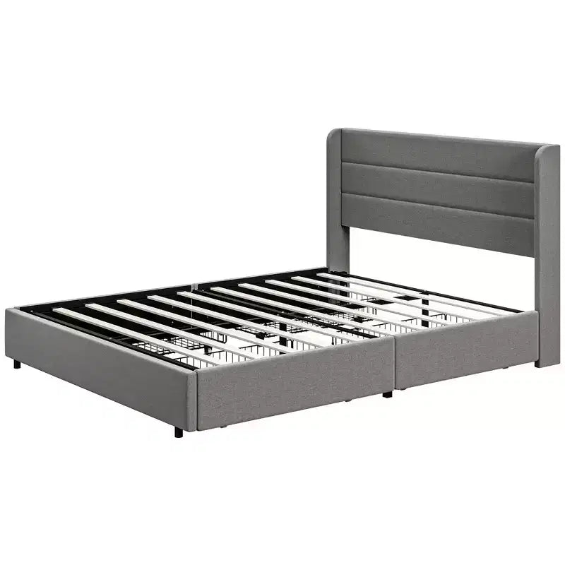 Lit Moderne Rembourré avec Tête de Lit et 4 Tiroirs de Rangement – Cadre de Lit Chambre Double/Queen