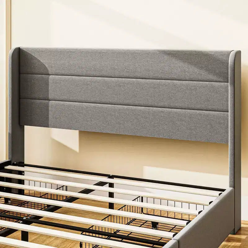 Lit Moderne Rembourré avec Tête de Lit et 4 Tiroirs de Rangement – Cadre de Lit Chambre Double/Queen