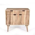 Commode d'appoint à 2 tiroirs – Buffet en bois de manguier à grain naturel avec rangement