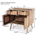 Commode d'appoint à 2 tiroirs – Buffet en bois de manguier à grain naturel avec rangement