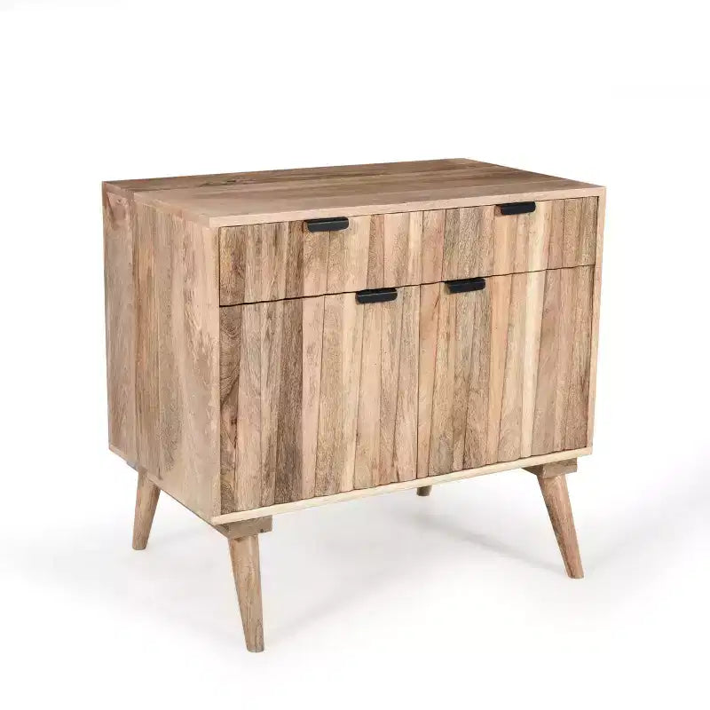 Commode d'appoint à 2 tiroirs – Buffet en bois de manguier à grain naturel avec rangement