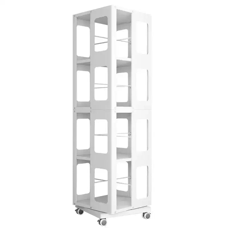 Bibliothèque rotative à 360° avec roulettes – Organisateur de rangement 4 niveaux en acier pour salon et bureau