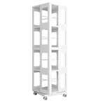 Bibliothèque rotative à 360° avec roulettes – Organisateur de rangement 4 niveaux en acier pour salon et bureau