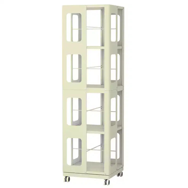 Bibliothèque rotative à 360° avec roulettes – Organisateur de rangement 4 niveaux en acier pour salon et bureau