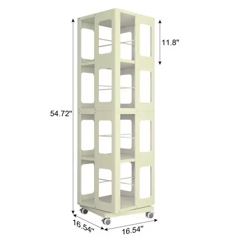 Bibliothèque rotative à 360° avec roulettes – Organisateur de rangement 4 niveaux en acier pour salon et bureau