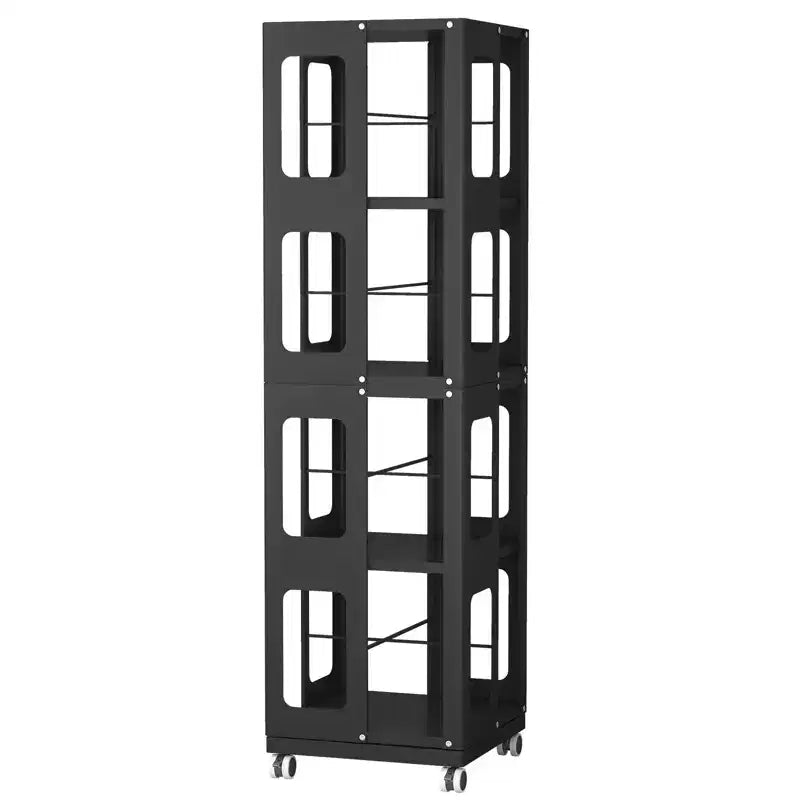 Bibliothèque rotative à 360° avec roulettes – Organisateur de rangement 4 niveaux en acier pour salon et bureau