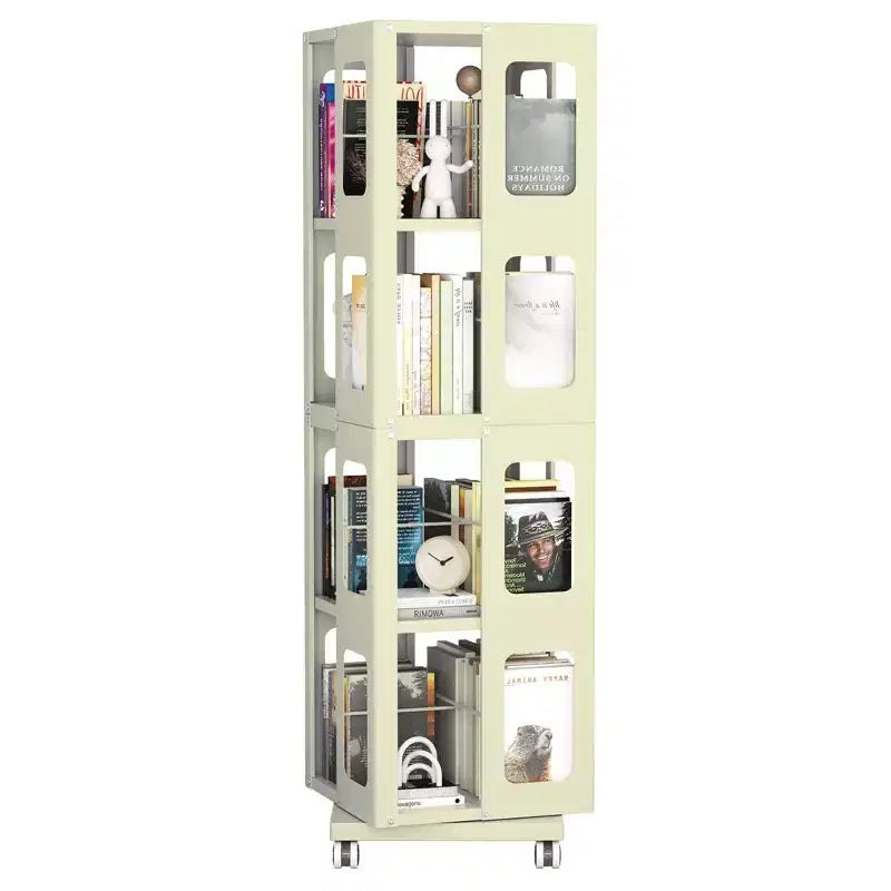 Bibliothèque rotative à 360° avec roulettes – Organisateur de rangement 4 niveaux en acier pour salon et bureau