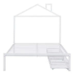 Bellemave Full Bed for Kids, Metal Full Bed with Drawer for Boys, girs, Full Bed Frame with House-Shaped Headboard, Full Size House Bed, White
