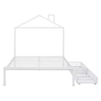 Lit cabane pleine grandeur pour enfants avec tiroir – Cadre en métal, tête de lit en forme de maison pour garçons et filles, blanc