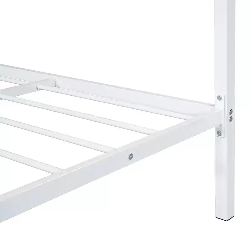 Lit cabane pleine grandeur pour enfants avec tiroir – Cadre en métal, tête de lit en forme de maison pour garçons et filles, blanc