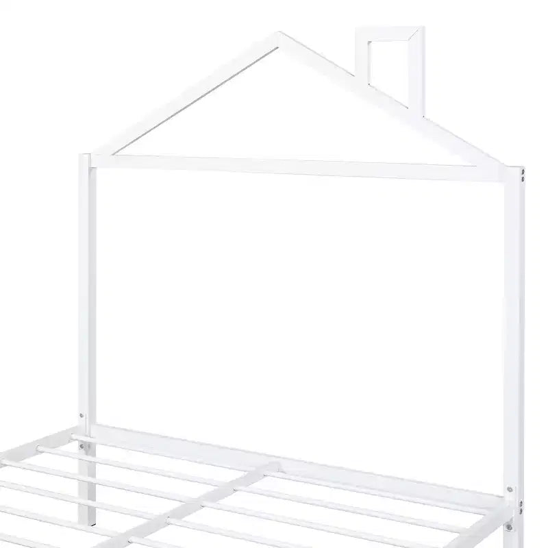 Lit cabane pleine grandeur pour enfants avec tiroir – Cadre en métal, tête de lit en forme de maison pour garçons et filles, blanc