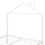 Lit cabane pleine grandeur pour enfants avec tiroir – Cadre en métal, tête de lit en forme de maison pour garçons et filles, blanc