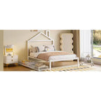 Lit cabane pleine grandeur pour enfants avec tiroir – Cadre en métal, tête de lit en forme de maison pour garçons et filles, blanc