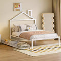 Lit cabane pleine grandeur pour enfants avec tiroir – Cadre en métal, tête de lit en forme de maison pour garçons et filles, blanc