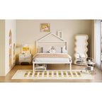 Lit cabane pleine grandeur pour enfants avec tiroir – Cadre en métal, tête de lit en forme de maison pour garçons et filles, blanc